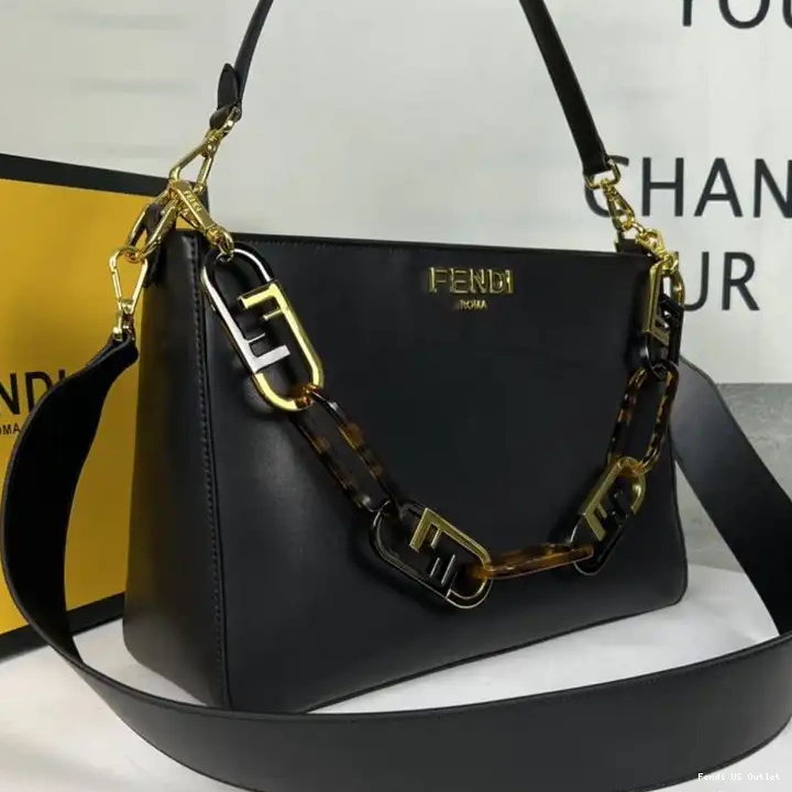 Affordable HOT In Black O'Lock Calf Fendi Shoulder Leather Bag Zip 0405